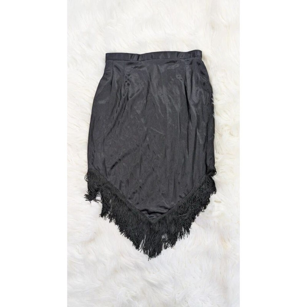 Vintage Frederick's of Hollywood Asymmetric Fringe Hanky Hem Satin Skirt S Goth